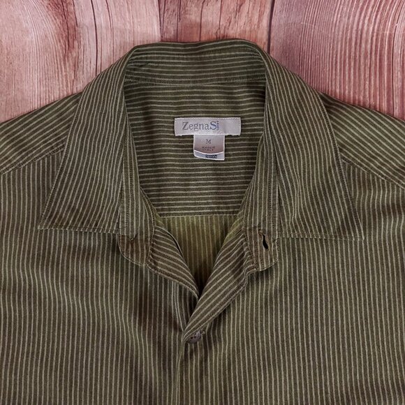 Zegna Sport Mens Medium Double Pockets Striped LS Button Up Shirt Made in Italy - Picture 4 of 14